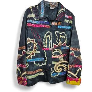 Parsley & Sage Women's Art to Wear Embroidered Blazer Jacket Size L